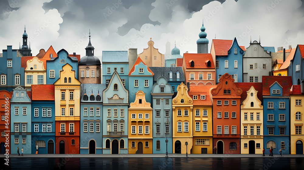 Fototapeta premium cute pattern colorful minimalism warm tones Prague. Generative AI