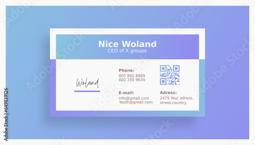 Wallpaper Mural Modern and minimal business card with a blue gradient and white background. Includes a QR code, signature, and all necessary information. Editable vector graphics are provided. Torontodigital.ca