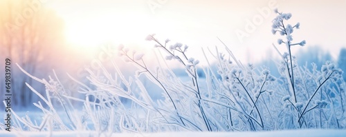 Frozen snowy grass, winter natural abstract background. beautiful winter landscape. © MstHafija