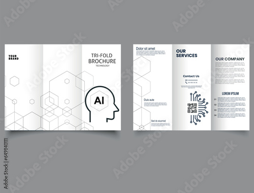 AI technologies, trifold brochure. Vector editable template.