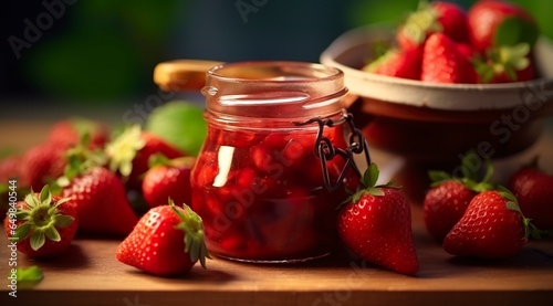 Strawberry jam and fresh berries.