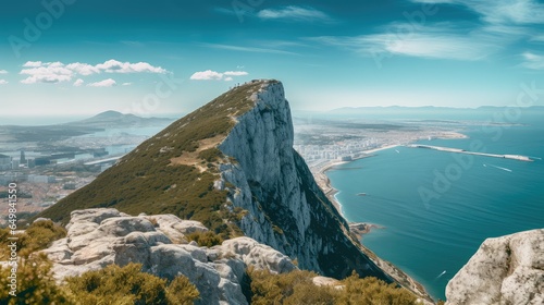 vintage gibraltar rock iconic illustration europe landmark, sign tourism, tourist symbol vintage gibraltar rock iconic