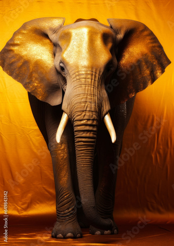 Animal portrait of a elephant on a golden background conceptual for frame