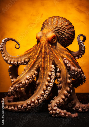Animal portrait of a golden octopus on a golden background conceptual for frame