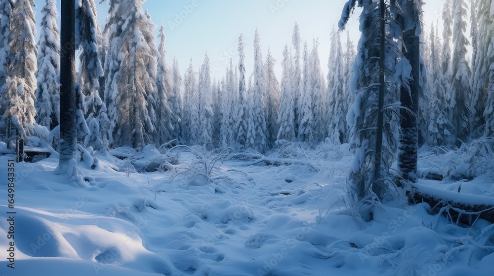Fototapeta premium snow icy taiga cold illustration frost travel, tree trees, beautiful outdoor snow icy taiga cold