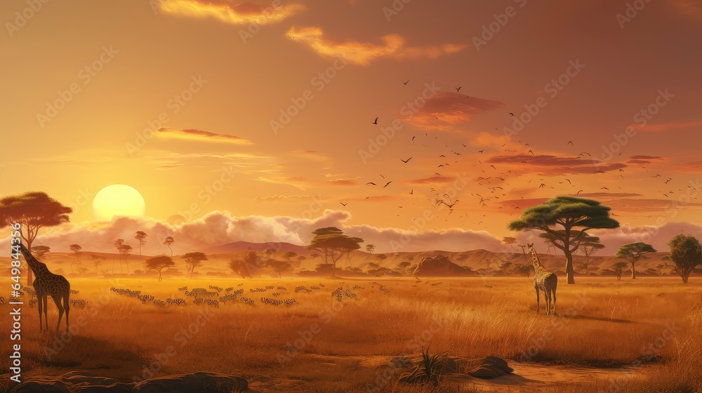 wild african savannah expansive illustration sky wildlife, background people, summer road wild african savannah expansive