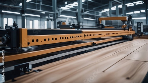 Production line of the wooden floor factory. CNC automatic woodworking machine