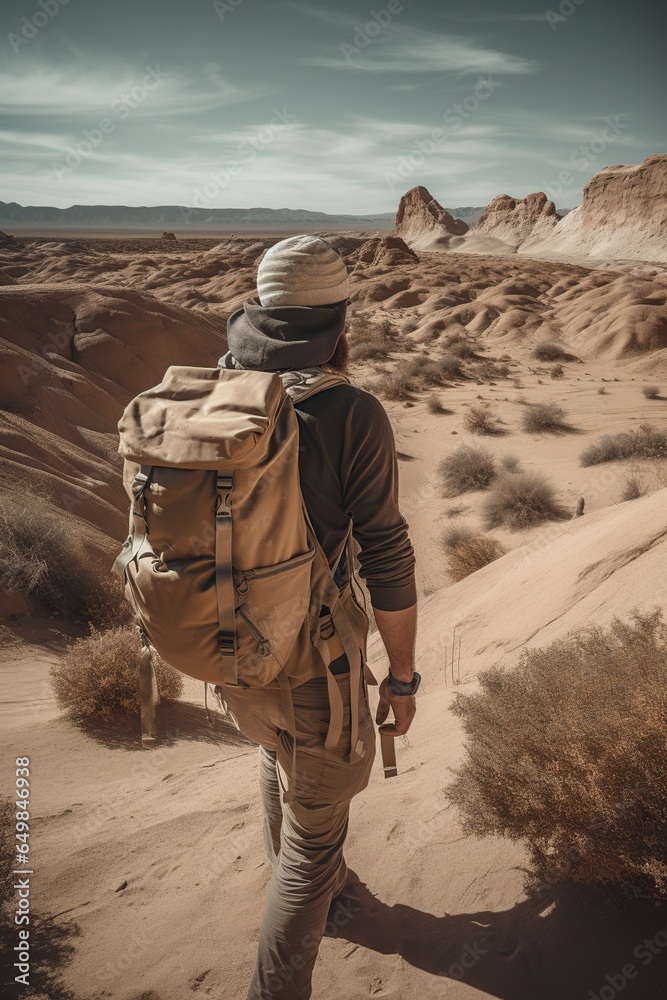 man exploring in the desert