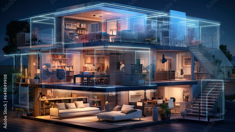 Interior home with ai IoT digital, Generative AI
