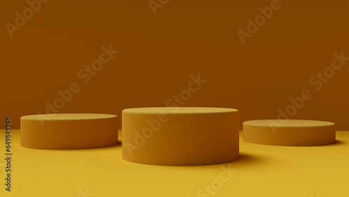 3D mock up of three yellow podiums on a yellow background