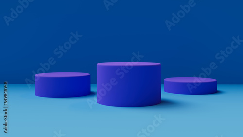 3D mock up of three purple podiums on a bluish background