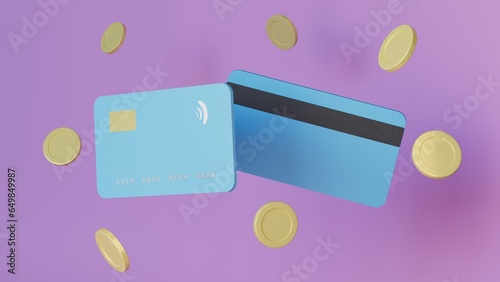 3D mock up of credit cards with gold coins