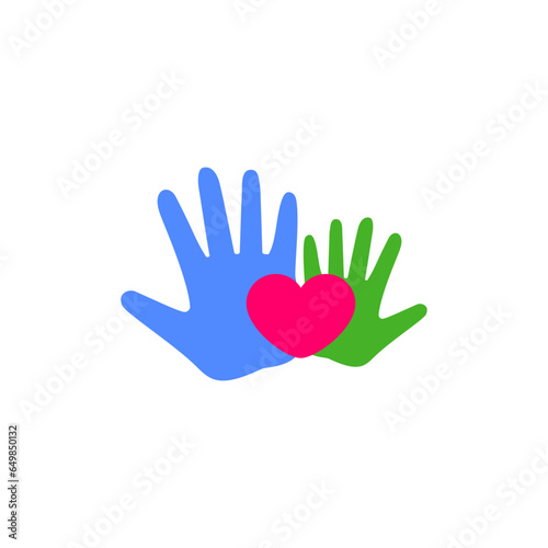 A big adult palm and a little baby palm with a heart.