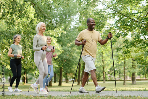 Group of senior people doing training together outdoors in the park