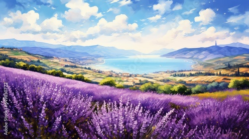 provence mediterranean lavender fields illustration violet plant, landscape summer, europe beautiful provence mediterranean lavender fields