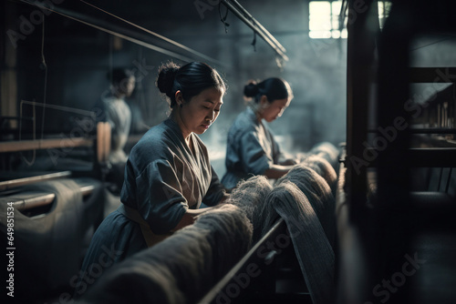 Asian women working in a textile factory in precarious conditions. created with ai.