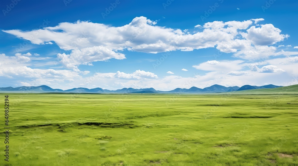 Obraz premium landscape siberian steppe vast illustration background sky, grass sun, blue sunsunrise landscape siberian steppe vast