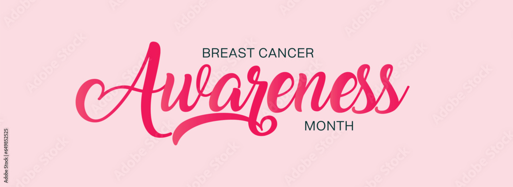 Breast Cancer Awareness line lettering. Hand drawn modern vector calligraphy isolated on pink background. Simple inscription with swashes, wavy lettering text. Awareness Month October Banner Template.