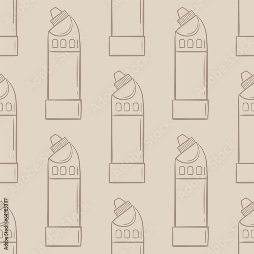 Seamless hand drawn pattern of toilet cleaner gel bottle