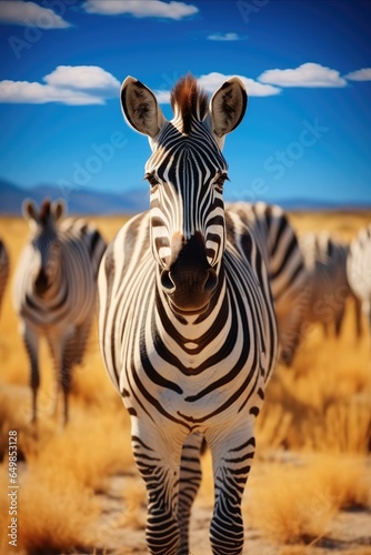 A herd of zebras gracefully grazing on the African savannah.