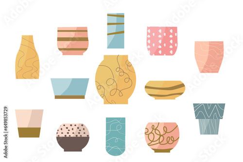 set of flowerpots and vase with decorative pattern