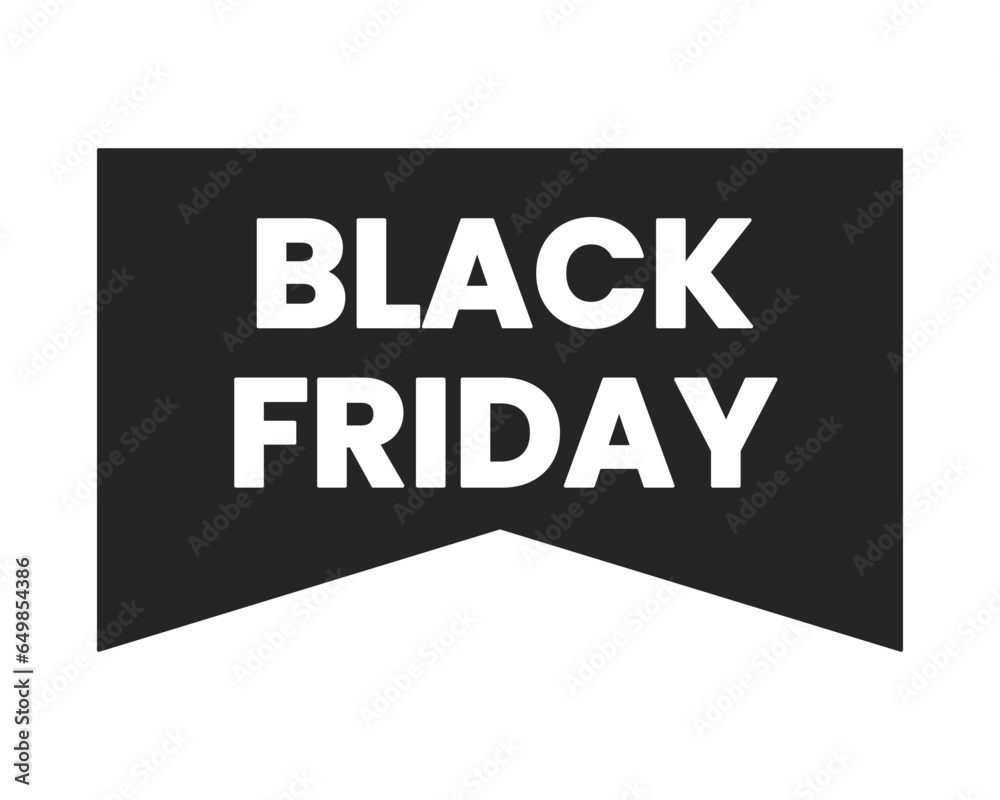 Black friday ad black and white 2D line cartoon price tag. Bookmark advertisement isolated