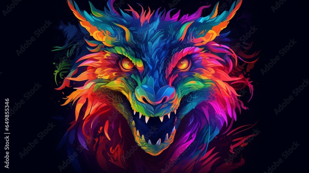 illustration colorful vector dragon psychedelic glod.Generative AI