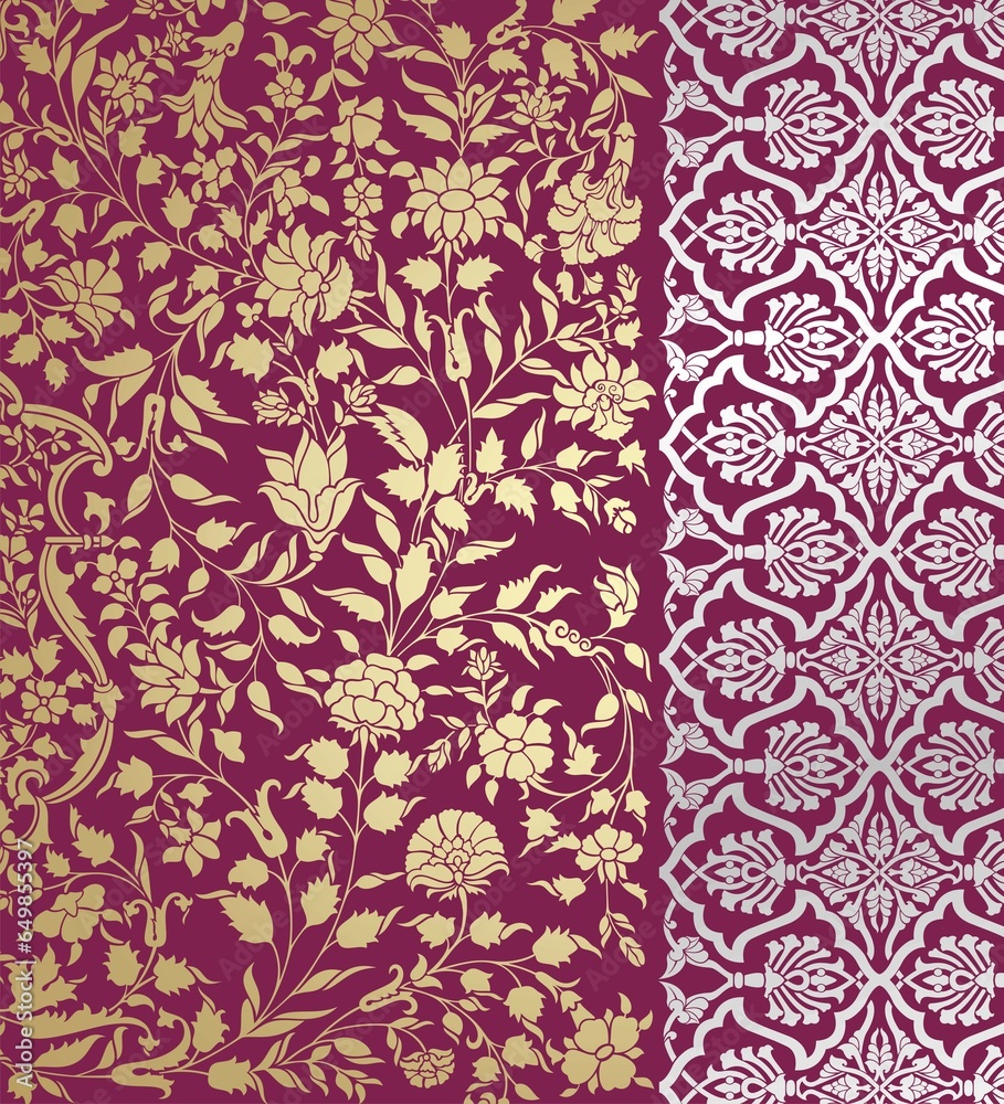 wedding card design, traditional paisley floral pattern , royal India	