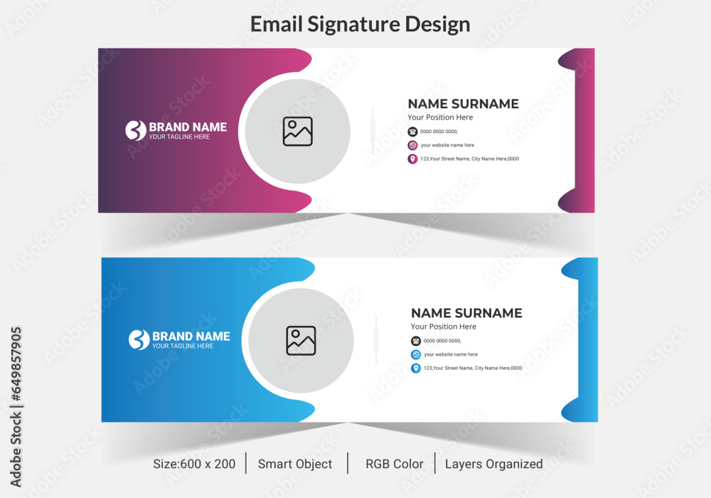 Email signature design vector design,Business email signature with an author photo place modern and minimal layout, minimal style email signature card template in horizontal design