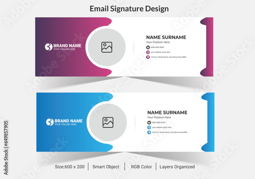 Email signature design vector design,Business email signature with an author photo place modern and minimal layout, minimal style email signature card template in horizontal design