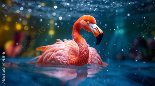 flamingo under water in a crystal clear river playful Generative Ai © Abonti