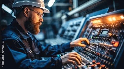 Industrial engineer working at control panel.
