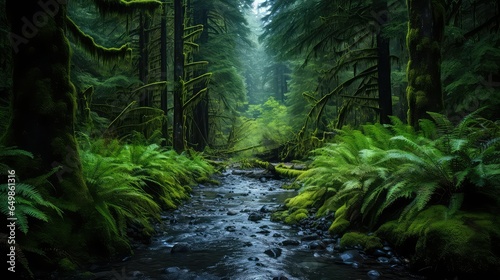 travel pacific rainforest lush illustration landscape environment  tourism beautiful  northwest trees travel pacific rainforest lush