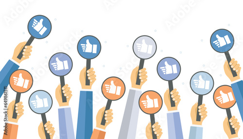 Business compliment concept. Thumbs up hands. Flat vector illustration	
