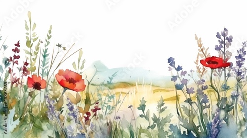 watercolor sketch of a frame made of wildflowersn UHD generative ai photo