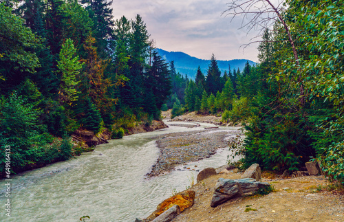 Fitzsimmons River, Whistler, BC, on a cloudy summer day. photo