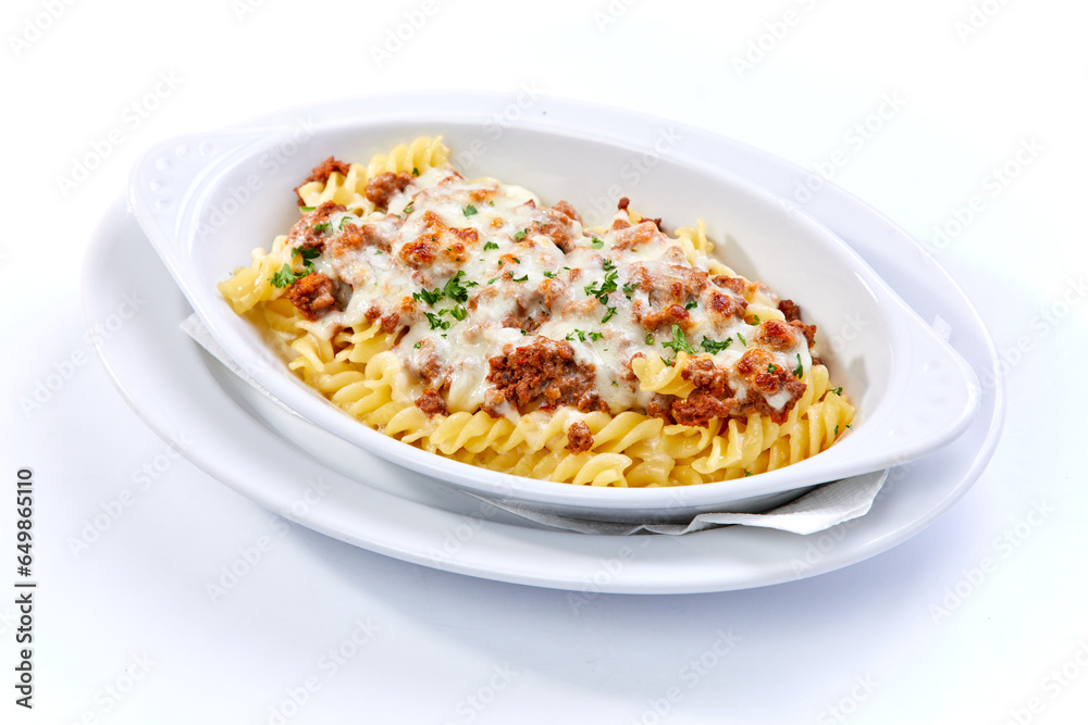 pasta with minced meat and parmesan