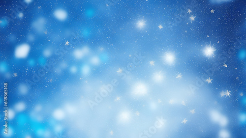Picturesque winter background with snowflakes on a blue blurred background, AI generation