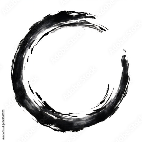 Artistic Enso Zen Circle in Black Ink on White Background - An Element of Japanese Calligraphy and Spirituality - Circle of Enlightenment, Unity, Wholeness & Emptiness. Generative AI.
