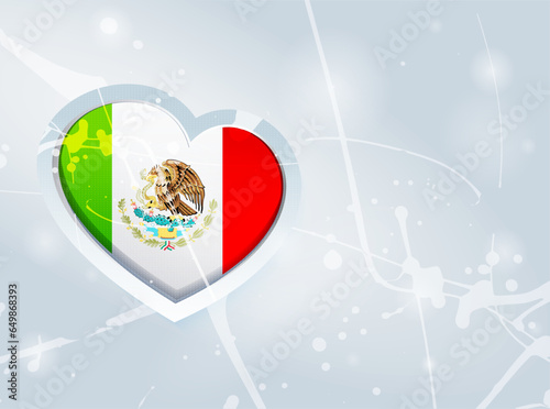 Mexico Flag in the form of a 3D heart and abstract paint spots background