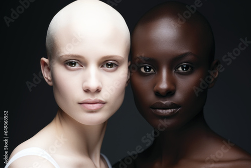 Black and white woman. African american and Caucasian woman beauty face portrait