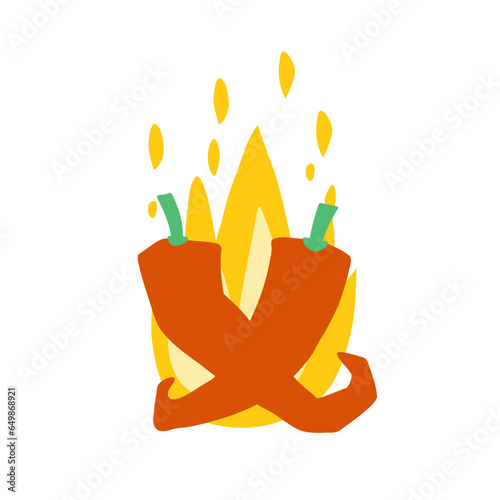 Hot chilli peppers. Cartoon spicy red chilli pepper in fire flames, red hot burning mexican peppers isolated vector illustration.