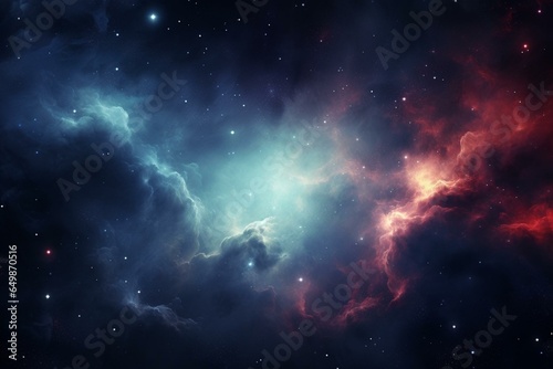 Stunning nebula amidst stars, emitting light sparks in dark space. Blank background. Generative AI © Eira