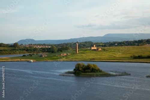 Monastic Site In Distance; Devenish Island, County Fermanagh, Northern Ireland photo