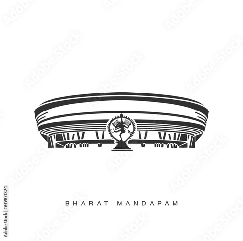 Bharat Mandapam with Nataraj Shiva statue vector icon. A mandapa is a pillared hall for public rituals in Indian architecture.