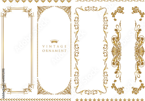 Gold vintage frames. Set of Decorative and borders set, photo frame floral for picture, Vector design, decoration border