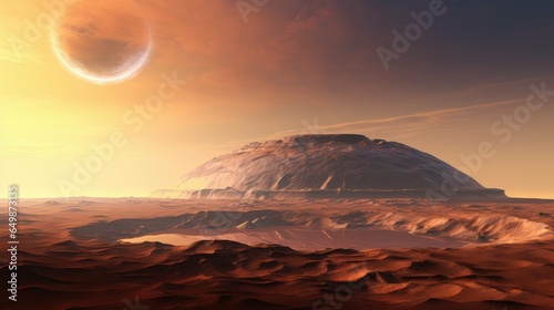 cosmos Mars Olympus Mons illustration surface red, science volcano, background stars cosmos Mars Olympus Mons