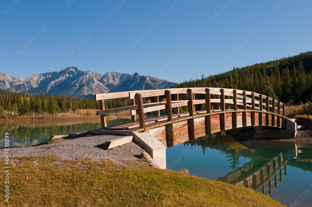 Footbridge At Cascade Ponds In Banff National Park; Banff, Alberta, Canada Footbridge At Cascade Ponds In Banff National Park; Banff, Alberta, Canada