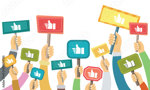 Business compliment concept. Thumbs up hands. Flat vector illustration	
