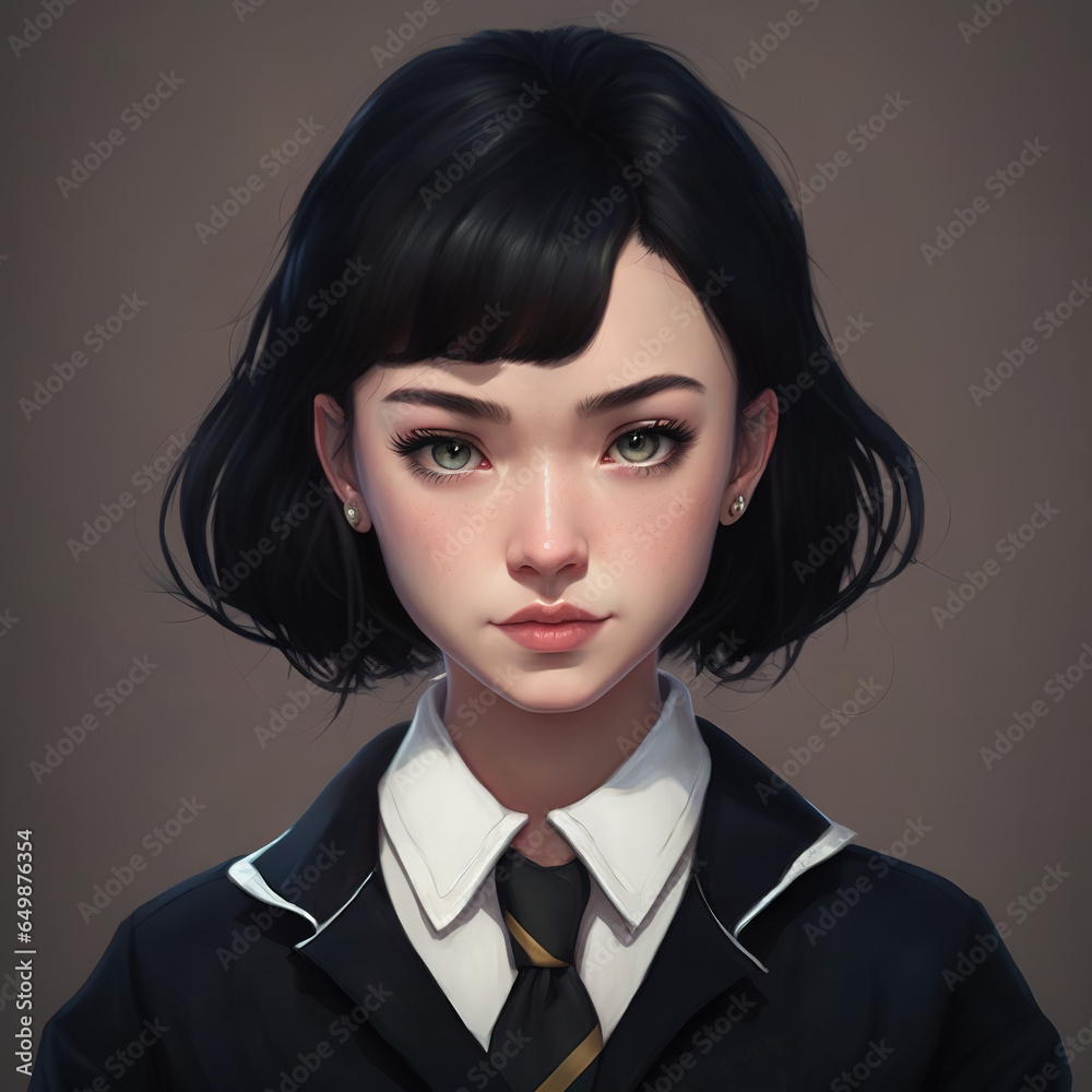 Anime schoolgirl with tie in a black suit Anime schoolgirl with tie in a black suit